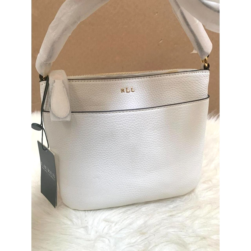 LAUREN RALPH LAUREN Pebbled White Vegan Leather Slim File Crossbody Bag NWT - Picture 2 of 8